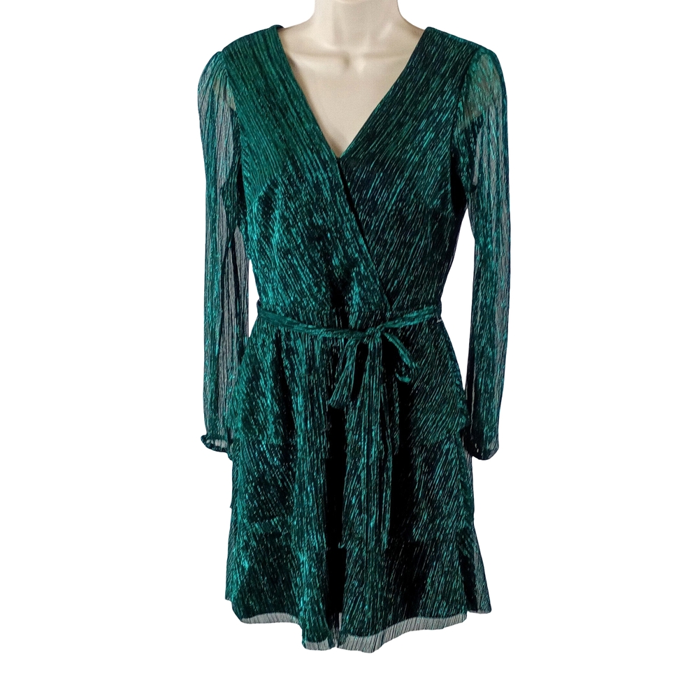 Rachel Zoe Metallic Green Long Sleeve Dress